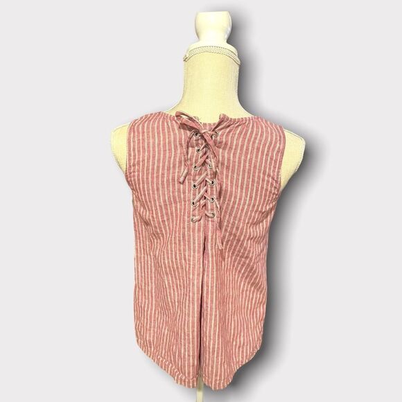 VINCE CAMUTO | EUC Women’s Ticking Stripe Linen Sleeveless Top Dark Pink Size XS - Picture 3 of 11